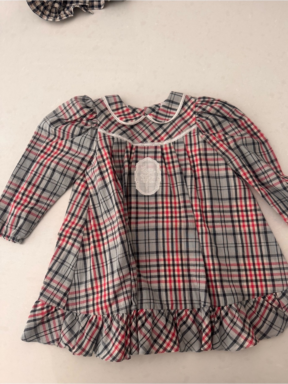 Strawberries & Cream - Classic Plaid Long-Sleeve Kids Dress in Gray and Red
